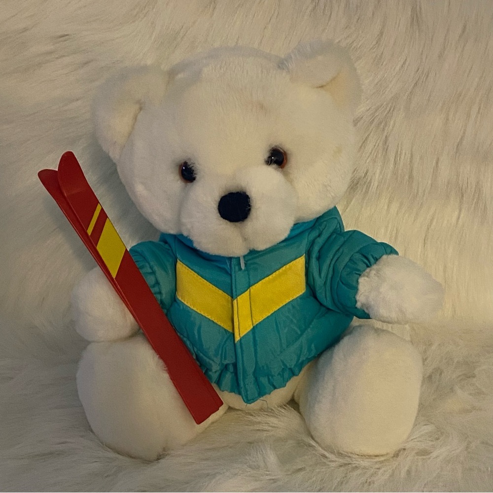 Vintage 1987 Dakin White Ski Teddy Bear 11” Plush